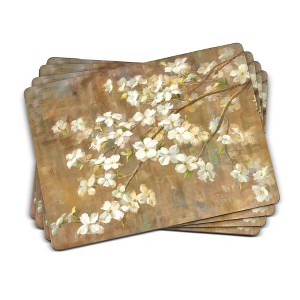 Pimpernel Dogwood in Spring Placemats - Set of 4 Rectangular Cork Backed Table Mats with Floral Blossoms - Heat & Stain Resistant Surface - 1 of 4