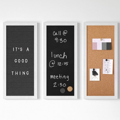 White Woodgrain Cork, Chalk, and Letter Board Set with Magnets