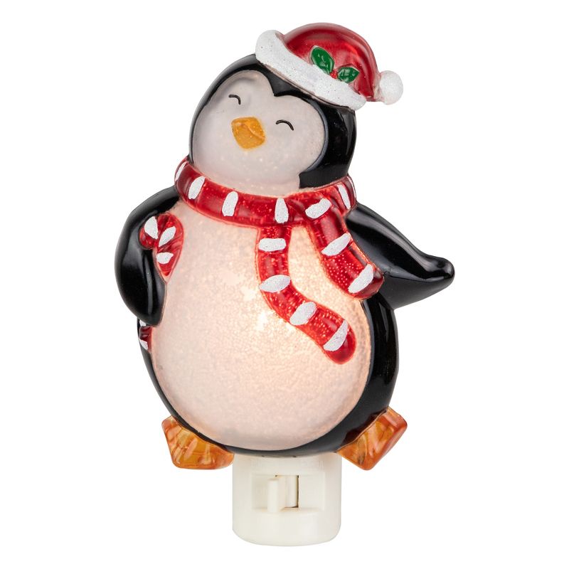 Northlight 6" Black and Red Happy Penguin in Santa Hat Christmas Night Light, 1 of 6