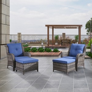 POCASSY Wicker Patio Lounge Chairs with Ottomans and Cushions, Set of 2 - 1 of 4