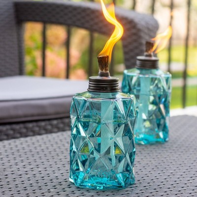 TIKI Table Top Diamond Glass Oil Lamp - Blue_2