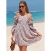 EXLURA Womens Square Neck Dress Long Puff Sleeve A-Line Casual Short Mini Dresses - 2 of 4