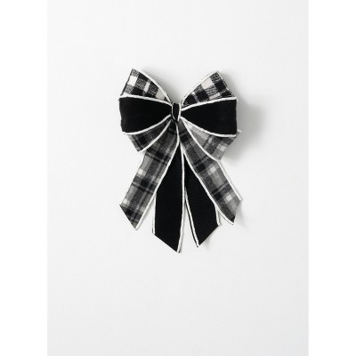 Sullivans Plaid Bow Clip Ornament 13.5"H Black & White