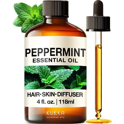 Peppermint Essential Oils (4 Fl Oz/118 ml)  KUKKA - For Skin , Hair, Diffuser