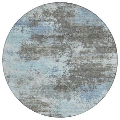 HomeRoots 8' Taupe And Sky Blue Round Abstract Washable Indoor Outdoor Area Rug