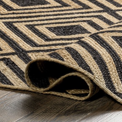 Black and Beige Jute Rectangular Trellis Area Rug, 9' x 12'