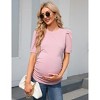 Maternity Tops Women's Casual Ribbed Round Neck Puff Short Sleeve Ruched Side Tunic Blouses Shirts Pregnancy Clothes - 4 of 4