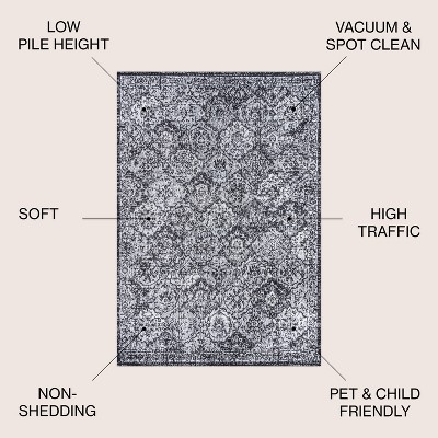 Modern Boho Persian Trellis Rug in Black and Ivory - Easy Clean