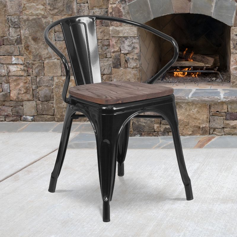 Emma and Oliver Metal Chair with Wood Seat and Arms, 2 of 11