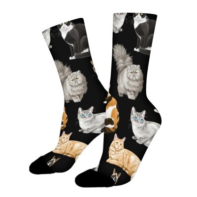 Black Cats Women Printed Crew Socks Funny Funky Socks Soft Polyester Novelty Gifts for Artists Men
