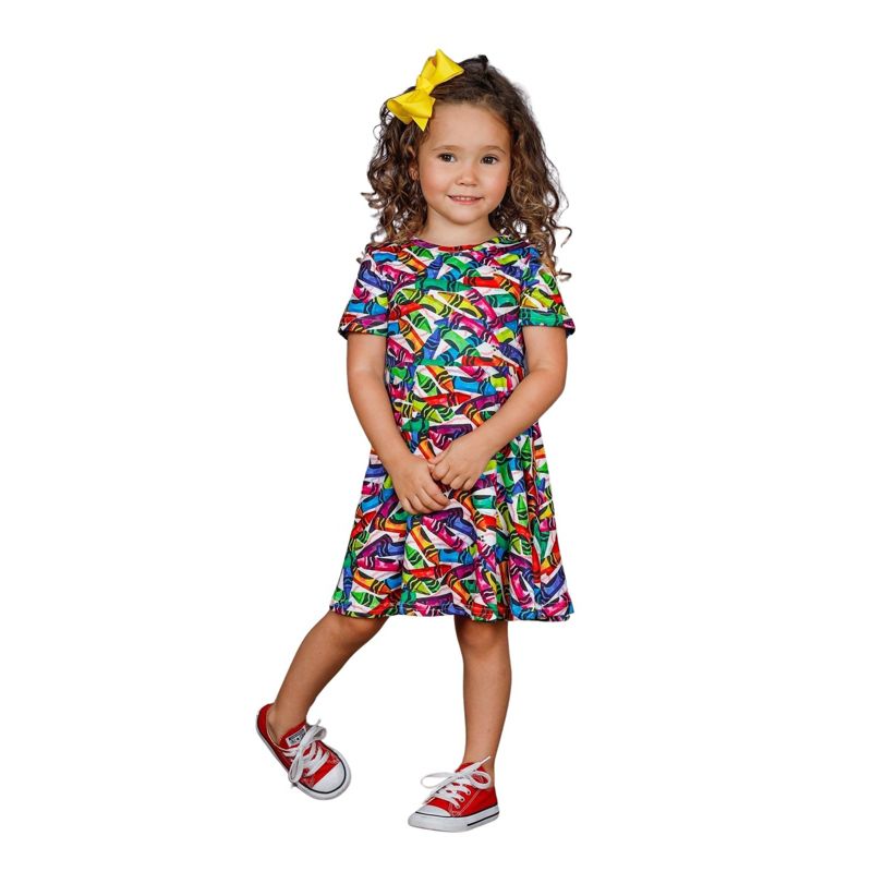 Girls Color Me Rainbow Crayon Print Dress - Mia Belle Girls, 1 of 7