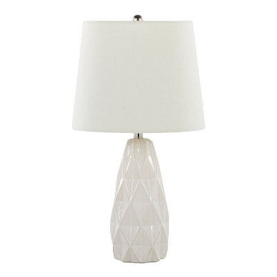 Set of 2 White Ceramic Accent Lamps with Linen Shades