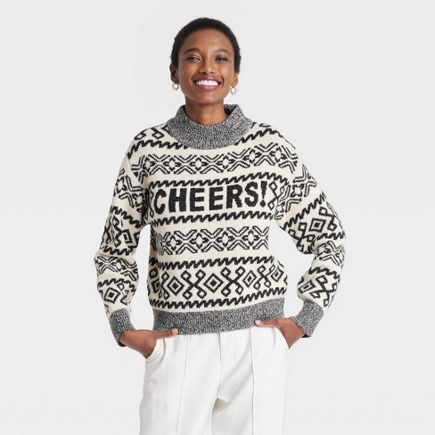 Women's Crewneck Graphic Pullover Sweater - A New Day™ Off-White XL