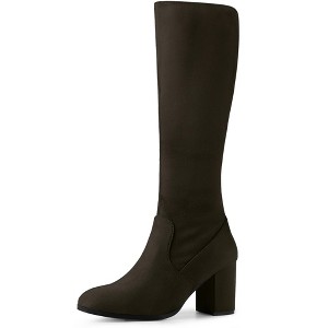 Perphy Women's Round Toe Chunky Heels Side Zip Knee-High Dress Prom Boot - 1 of 3