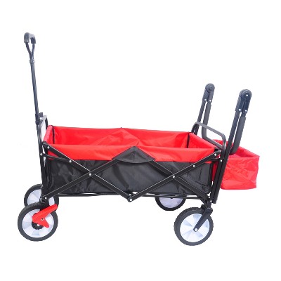 Grungis Folding Wagon Storage Cart with Drink Holder,Shopping Wagon Cart with Adjustable Handles,Utility Cart for Camping,Shopping,Blue
