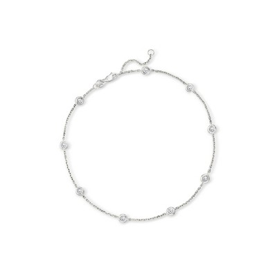 Ross-Simons 0.50 ct. t.w. Diamond Station Anklet in 14kt White Gold Size 9
