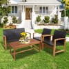 Costway 4PCS Outdoor Patio Rattan Furniture Set Acacia Wood Frame Sofa Loveseat Garden - image 2 of 4