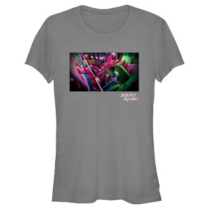 Juniors Womens Squid Game Guards on Staircase T-Shirt - 1 of 4