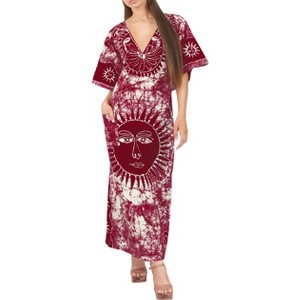 LA LEELA Women's Summer Pocket Nightgown Batik Caftan for Womens Sleepwear Long House Loungewear Dashiki Dress Plus Size 1X-2X Red, Sun - 1 of 4