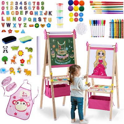 Kaplan Double-Sided Kids Easel With 6 Paint Cups - Adjustable Wooden Art Center