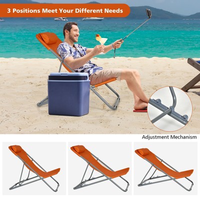 Orange Folding Beach Lounger Set with Adjustable Backrest