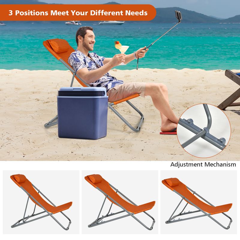 Tangkula 2 PCS Beach Chair Lounger Reclining Folding Chair w/3-Position Adjustable Backrest Blue/Orange/Green, 5 of 11