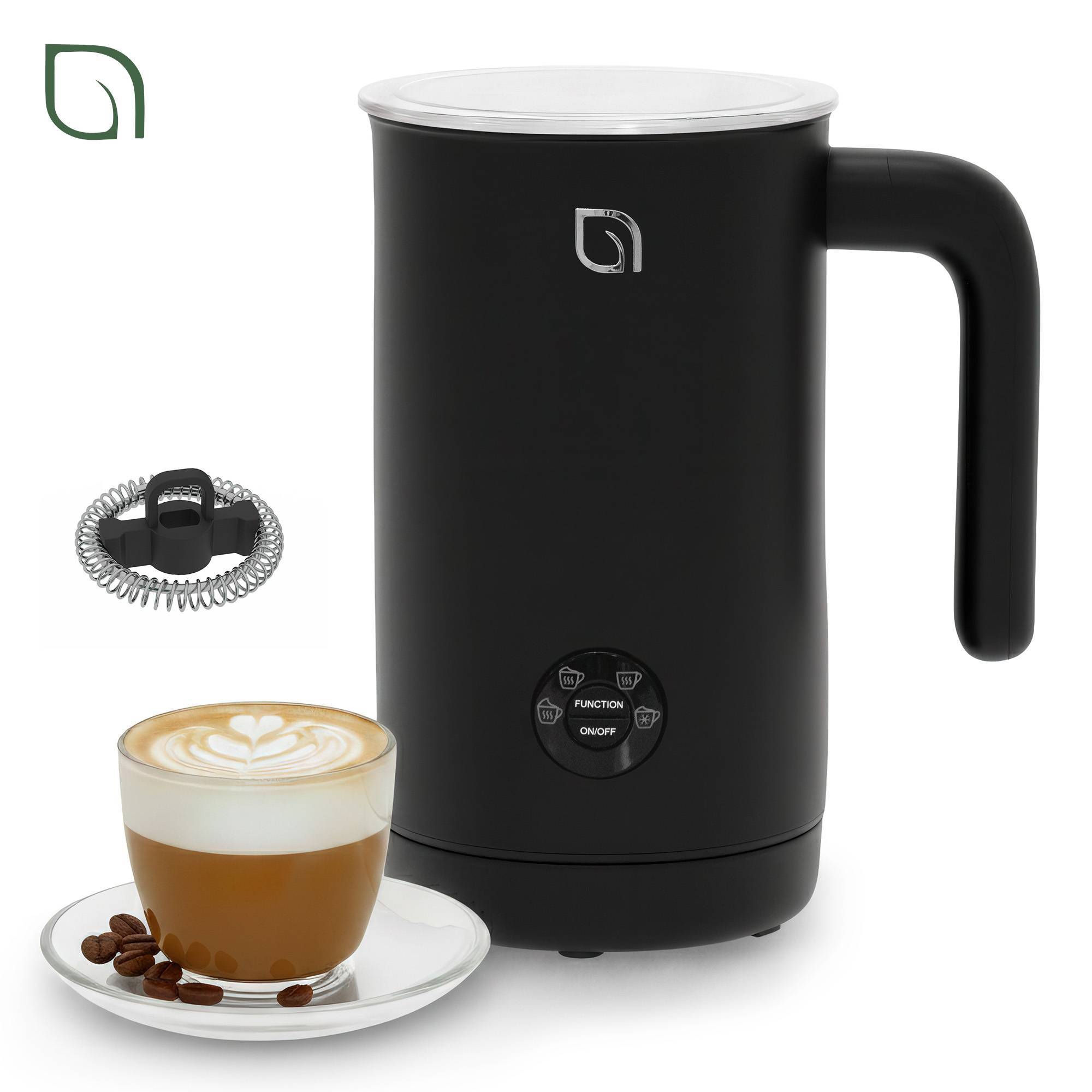 Willow Kitchen 4-in-1 0.24L Cordless Electric Milk Frother & Steamer Pitcher with Nonstick Stainless Steel Interior for Coffee Black