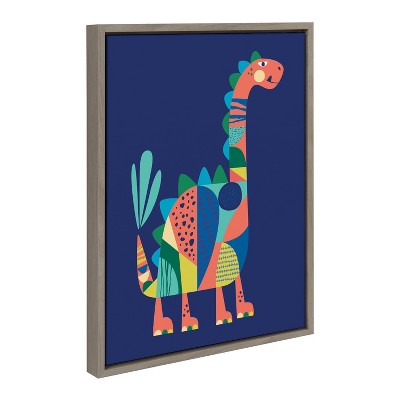 Colorful Mid-Century Modern Dinosaur Canvas Print for Kids, 18x24
