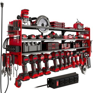 Hausource 12-Slot Power Tool Organizer Storage Racks with Pegboard, 4-Tier Drill Rack & Power Strip - 1 of 4