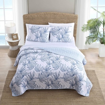Kayo Beach King-Size Reversible Cotton Quilt Set in Blue