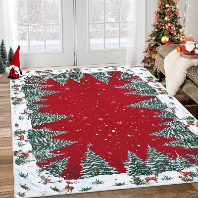 Red Snowman Deer Tree Christmas 2x3 Door Mat Home Decor Non-Slip