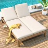 5-Position Adjustable Outdoor Double Chaise Lounge with Cushions, Side Tables & Acacia Wood Frame, Weather-Resistant - Coolbibila - 3 of 4