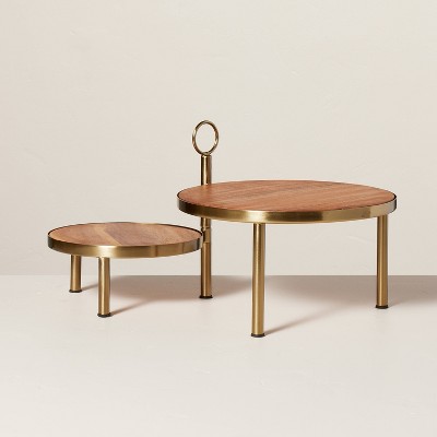 Tiered Wood &#38; Metal Nested Round Serving Stand Brass/Brown - Hearth &#38; Hand&#8482; with Magnolia_2