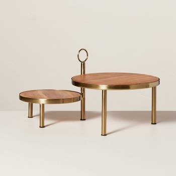 Tiered Wood & Metal Nested Round Serving Stand Brass/Brown - Hearth & Hand™ with Magnolia