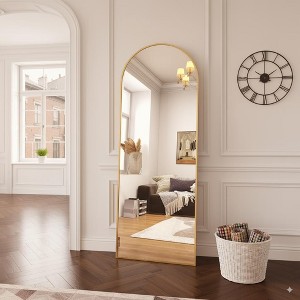 64"x21" Full Length Mirror, Wall Mirrors Hanging or Leaning Arched-Top Full Body Mirror with Stand for Bedroom, Dressing Room, Gold - 1 of 4