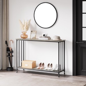 41.3'' Console Table with 2-Tier Shelves & Black Metal Frame – Vintage Rustic Brown, Versatile Entryway/Sofa/Plant Stand Organizer for Living Room - 1 of 4