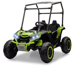 Jojoka 24V Ride On UTV for Kids, 2 Seater Electric 4WD Truck w/ Sun Shade & Remote Control,Led Lights,4 Shock Absorbersm,Music - 1 of 4