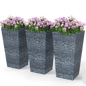 Aghana Digitals 3-Piece Rattan-Style 24" Tall Planters, Brown PP Plastic Indoor/Outdoor Flower Pots - 1 of 4