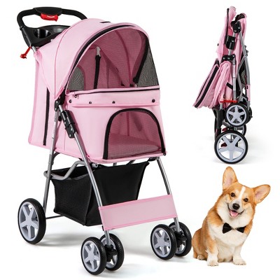 Tangkula Petsjoy Folding Pet Stroller 4-Wheel Pet Travel Carrier w/Storage Basket