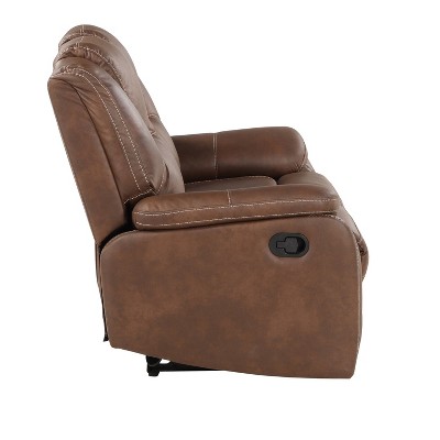 Chestnut Brown Faux Leather 62'' Reclining Loveseat with Pillow-Top Arms