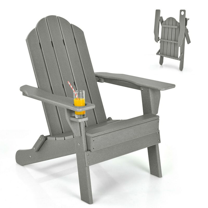 Costway Patio Folding Adirondack Chair Weather Resistant Cup Holder Yard, 1 of 9