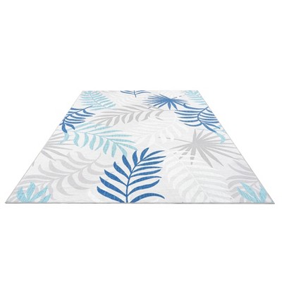Machine-Washable Foldable Tropical Floral Rug Thin Carpet for Bathroom Living Bedroom Kitchen Non-Slip Shed-Free Fade-Resistant Summer Clean Blue