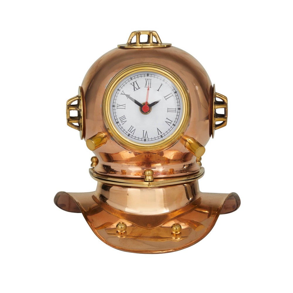 Photos - Wall Clock 8"x8" Brass Diver Helmet Clock Copper - Olivia & May