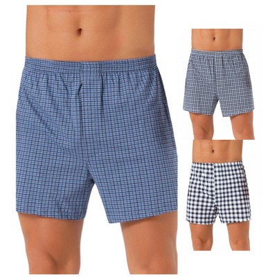 INSPIRE CHIC Men's 3 Pack Elastic Waistband Plaid Pattern Boxer Shorts