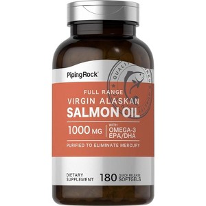 Piping Rock Salmon Oil Softgel Capsules 1000mg | 180 Count | Virgin Wild Alaskan Full Range - 1 of 1