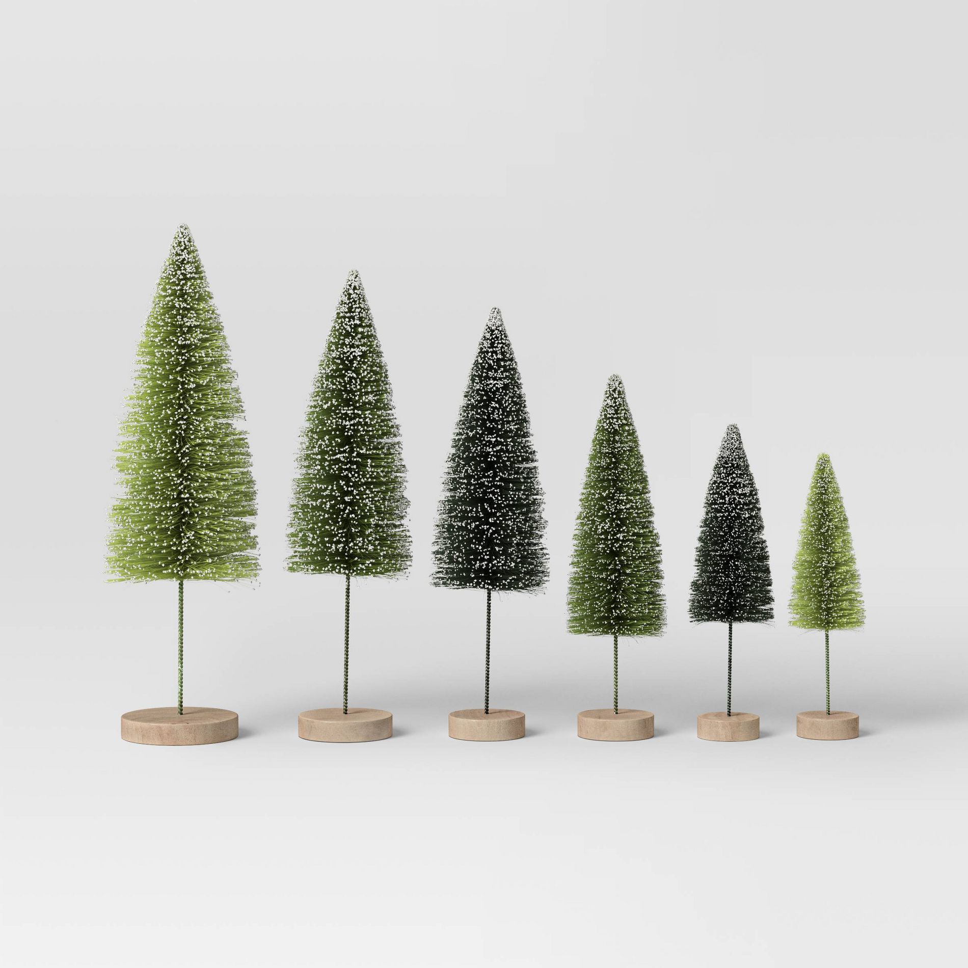 6pc Sisal Bottle Brush Tree Christmas Figurine Set Green - Wondershop™