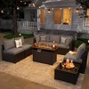 Aoxun 8pc Outdoor Patio Furniture Set with 44" Propane Fire Pit Table, Wicker Sectional Sofa with Cushions, Grey - 3 of 4