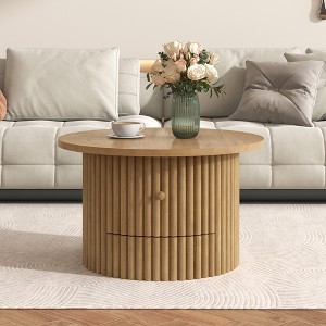 Round Coffee Table with Storage, 30.5" Wooden Center Table with Drawer, Accent Cocktail End Table for Living Room Bedroom Office - 1 of 4