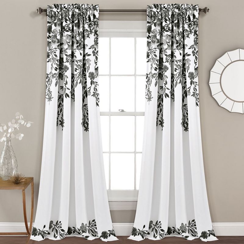 Home Boutique Tanisha Light Filtering Window Curtain Panels Black/White 52X95+2 Set, 1 of 2