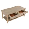 Vynxaria Classic Wooden Cocktail/Centre Table 2 Dovetail Drawers, Open Shelf, Casters, Polished Chrome Knobs, Wire-Brushed Natural Finish - 2 of 4